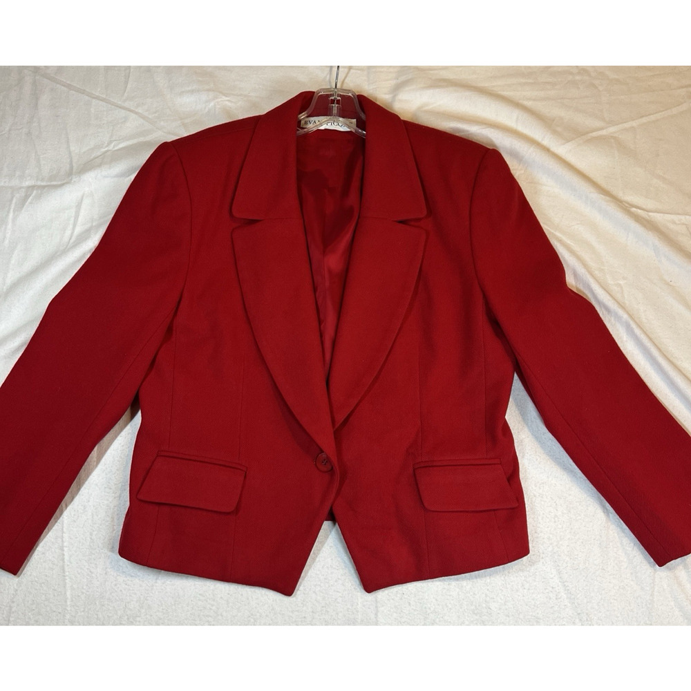 Vintage Evan Picone Red Blazer Single Button 100% Wool Union Tag Sz 14 USA Lined